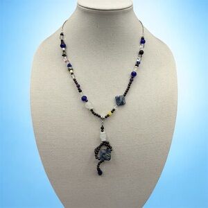 Artisan Garnet Amethyst Glass Necklace 22”